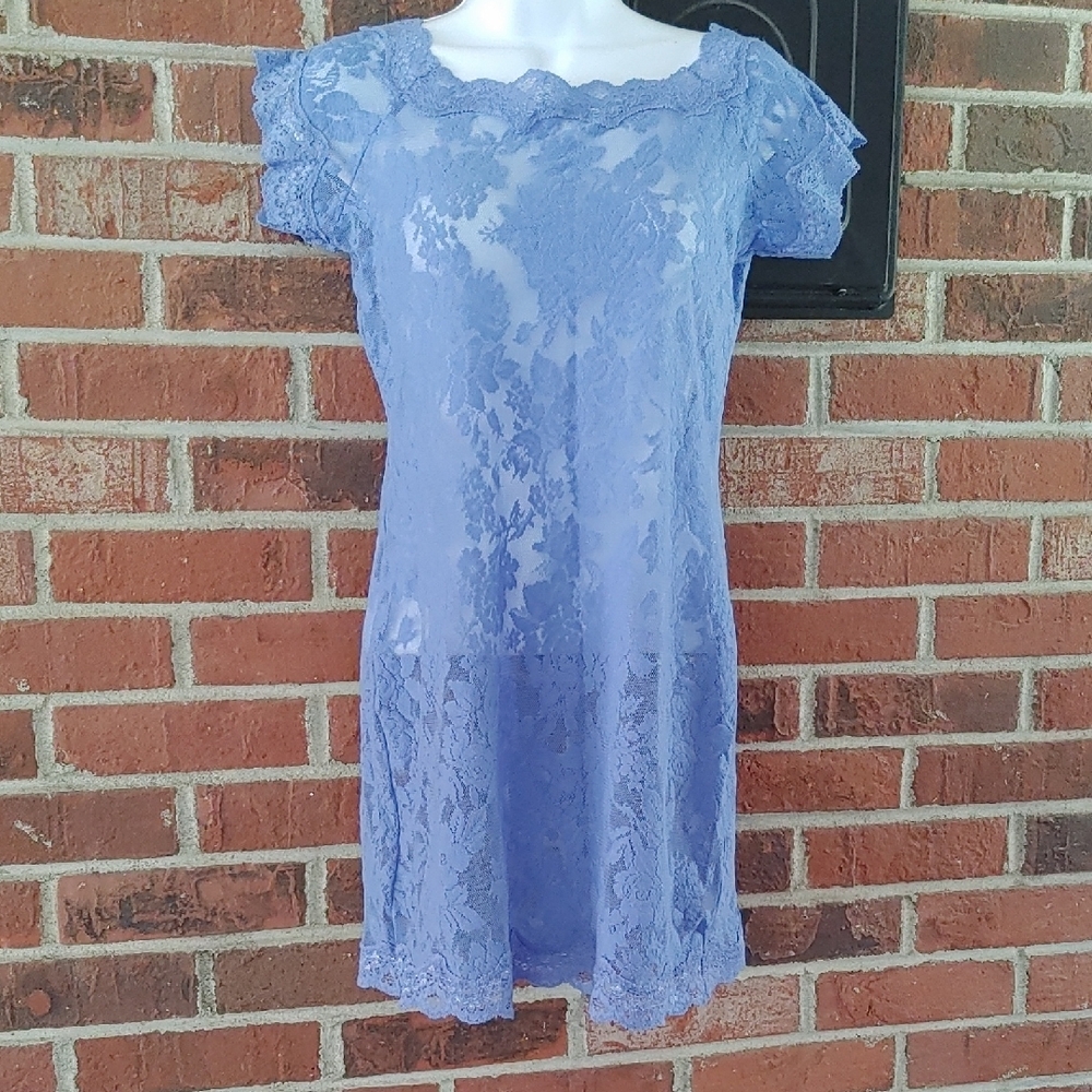 Victoria's Secret Periwinkle Blue Sheer Lace Nightgown Size L (448)